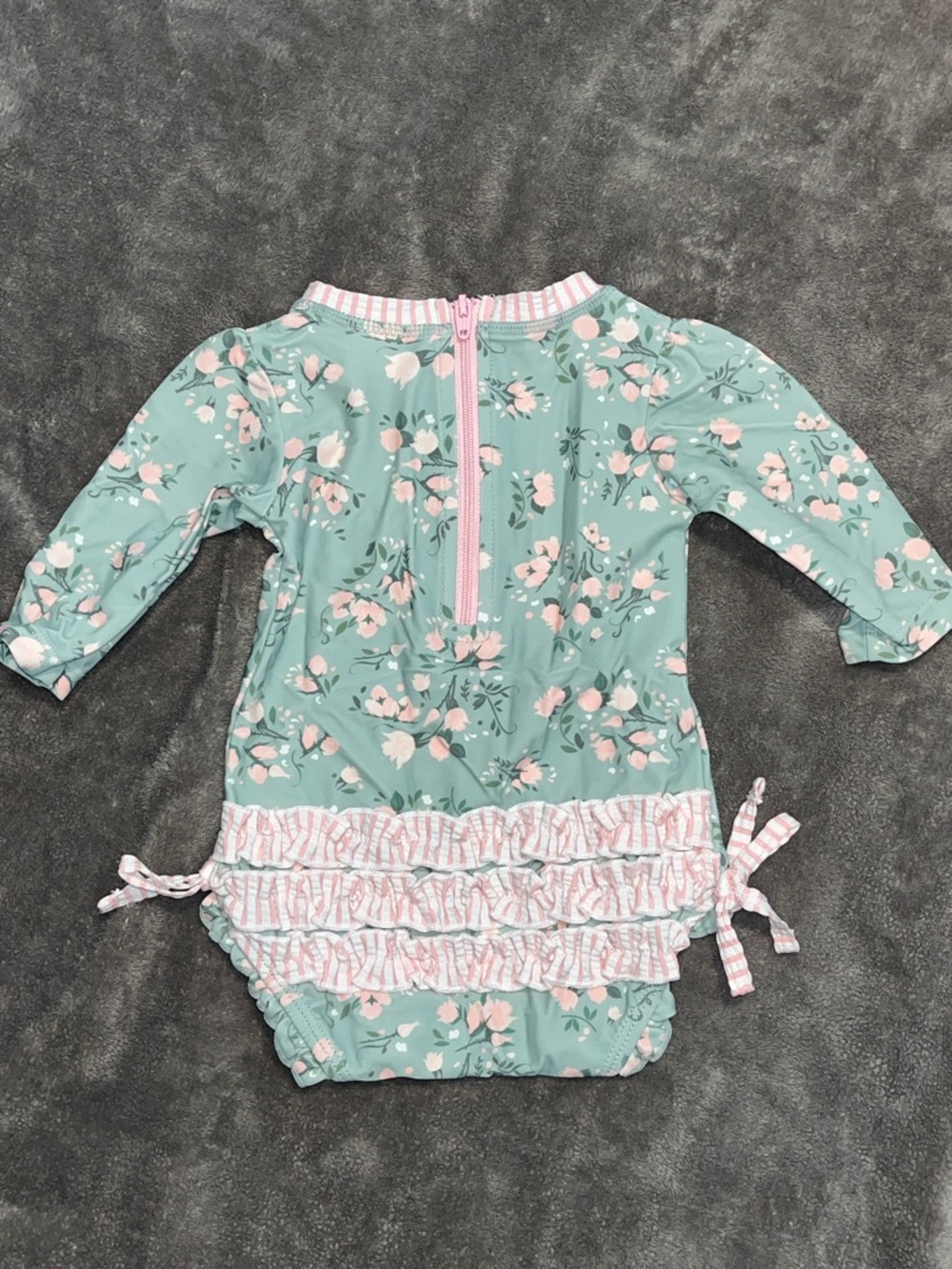 Ruffle Butts Mint Green and Pink Floral Ruffle One-Piece Swimsuit